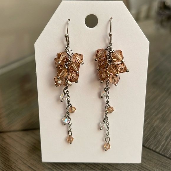 Champagne Colored Swarovski Crystal Cluster Earrings - Picture 11 of 15